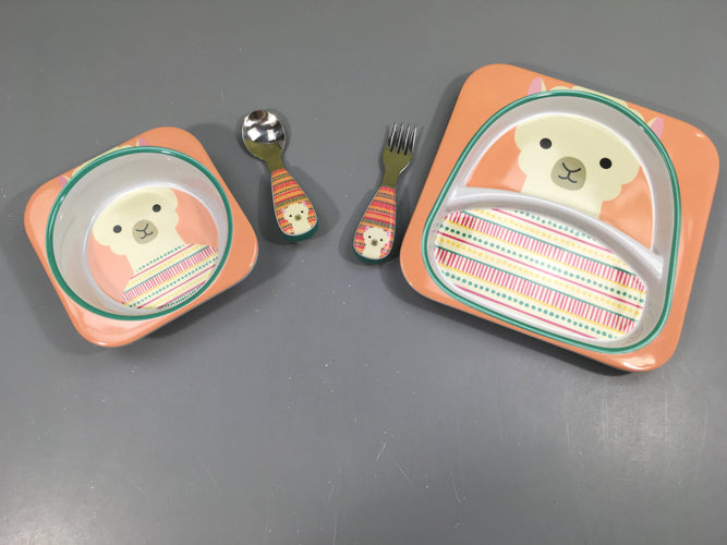 Assiette + bol + Cuillère et Fourchette Skip Hop Zoo Lama, moins cher chez Petit Kiwi