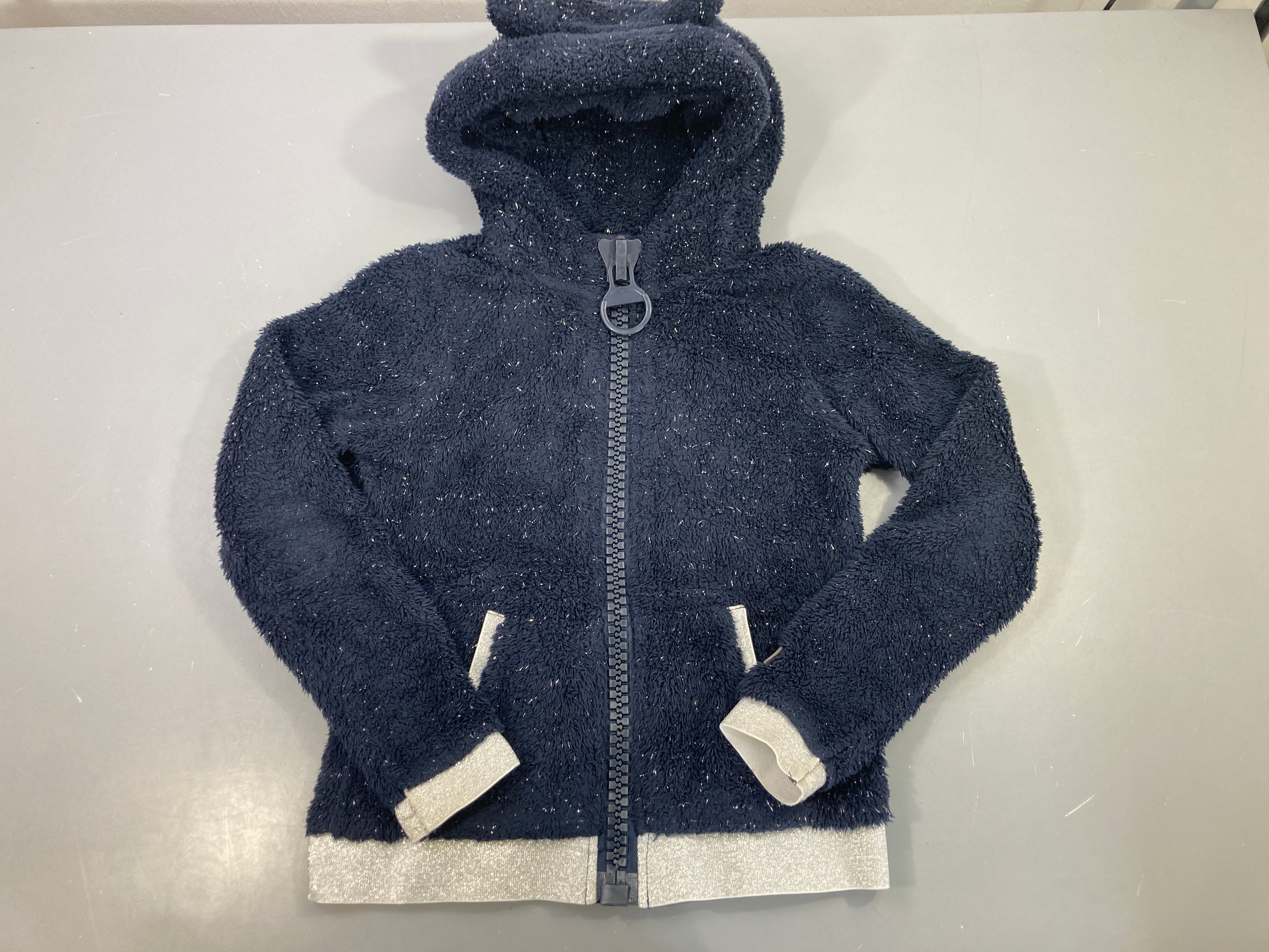 Sweat capuche bleu marine pailleté oreilles grosse tirette
