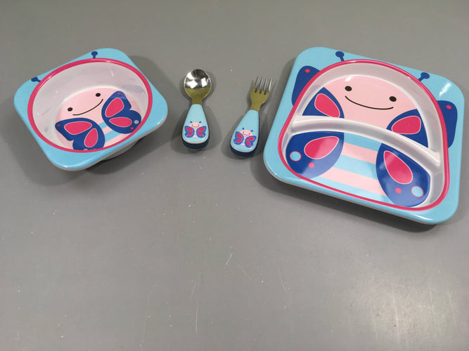 Assiette + bol + Cuillère et Fourchette Skip Hop Zoo Papillon, moins cher chez Petit Kiwi