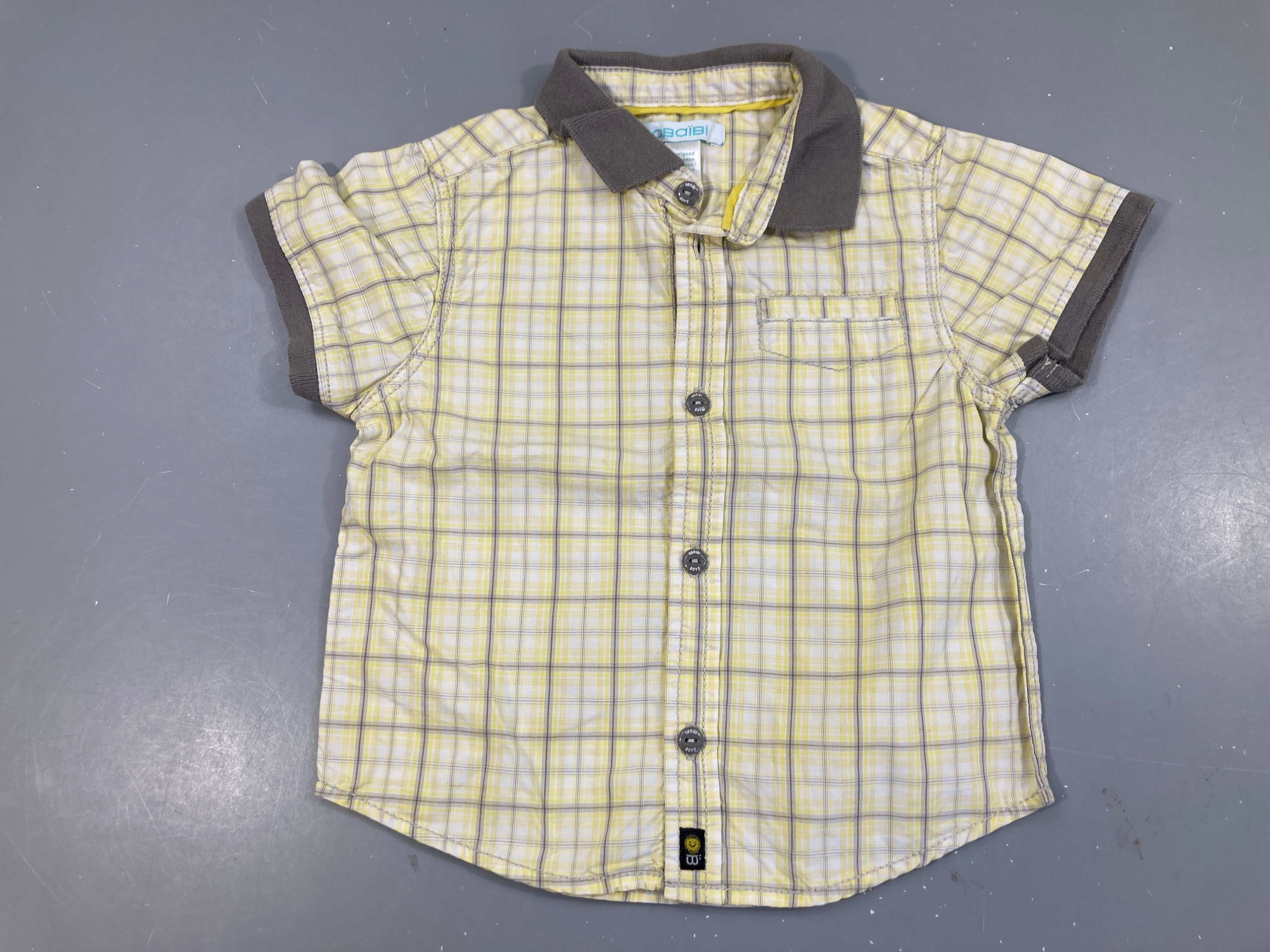 Chemise m.c blanc à carreaux haune gris