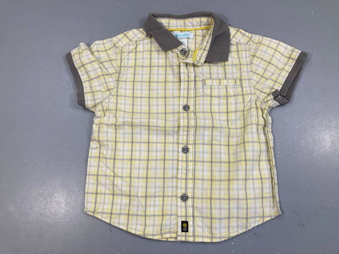 Chemise m.c blanc à carreaux haune gris, moins cher chez Petit Kiwi