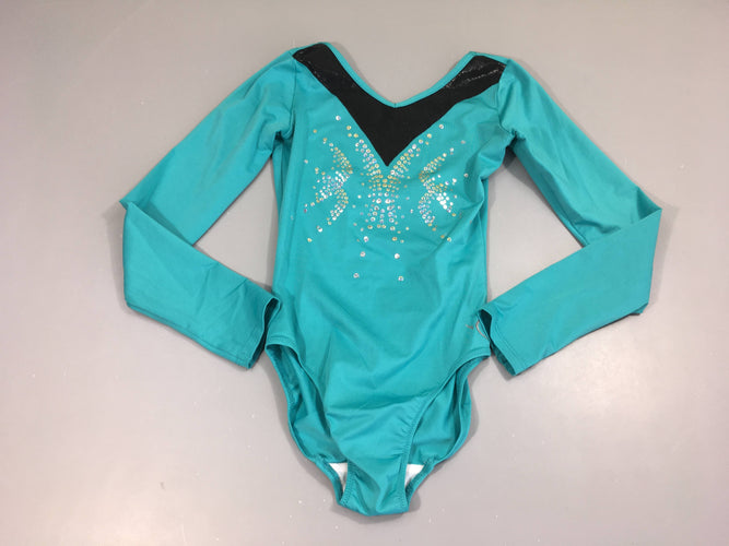 Maillot de gym/danse ml turquoise/noir sequin, moins cher chez Petit Kiwi