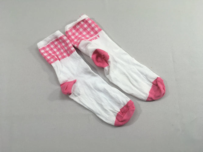 Etat neuf-Chaussettes blanches à carreaux roses, moins cher chez Petit Kiwi