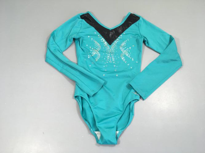 Maillot de gym/danse ml turquoise/noir sequin, moins cher chez Petit Kiwi