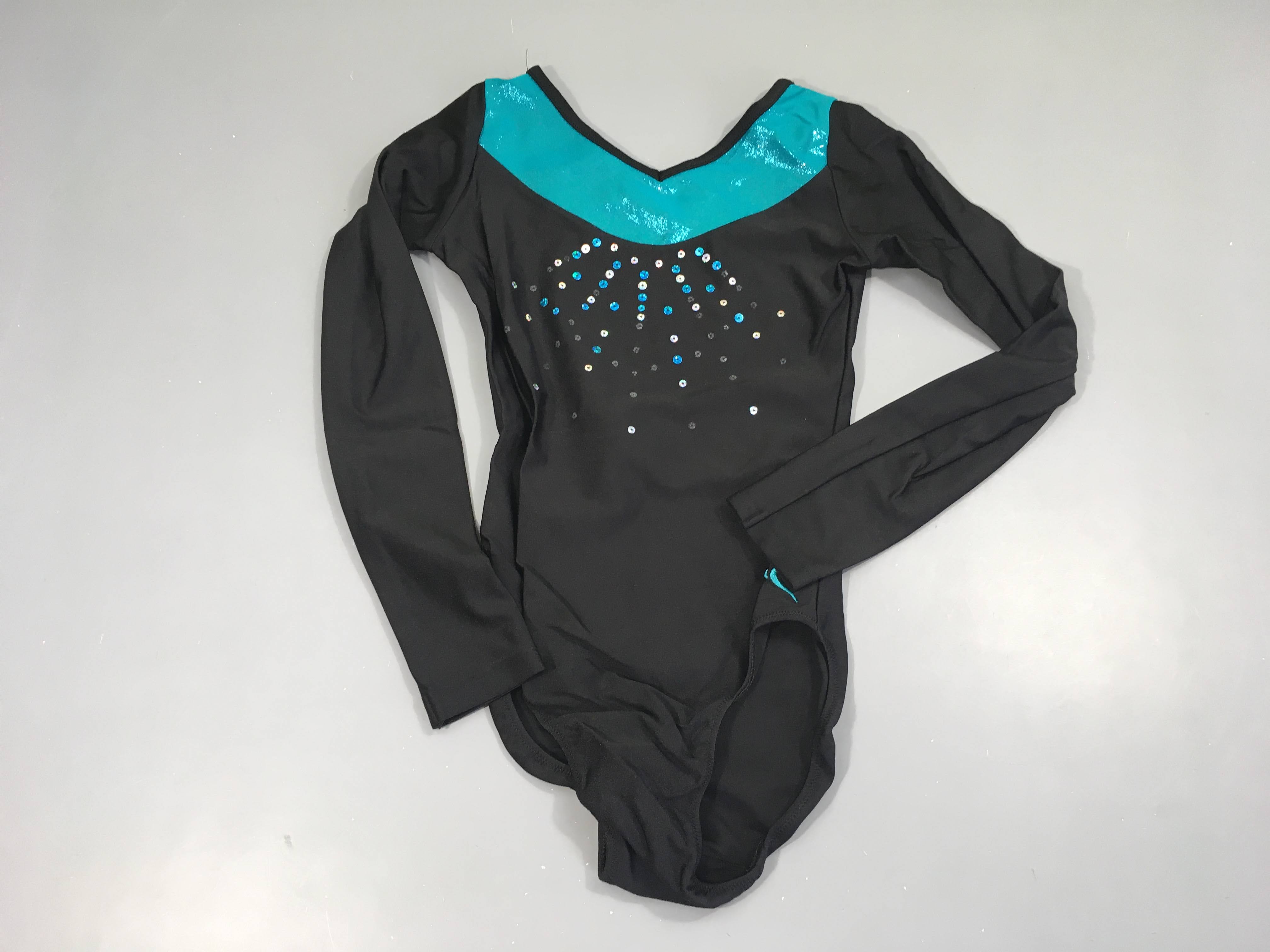 Maillot de gym/danse ml noir turquoise sequin