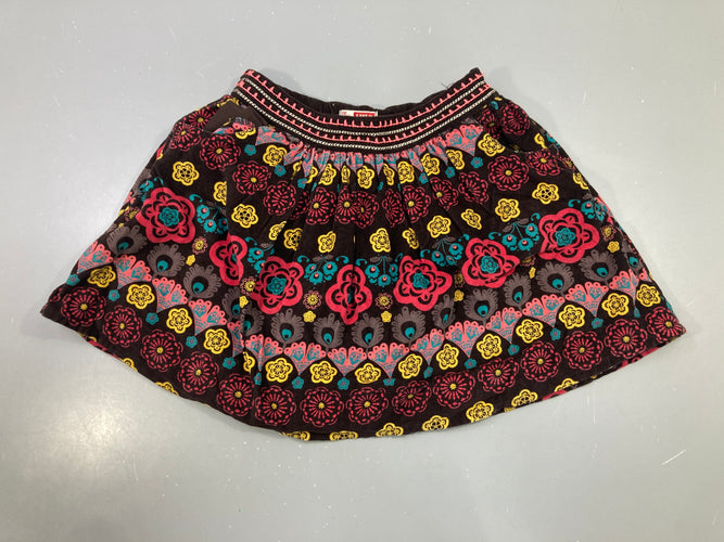 Jupe velours côtelé imprimé fleurs multicolores, moins cher chez Petit Kiwi