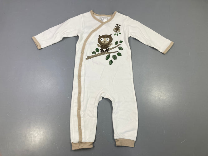 Pyjama jersey blanc imprimé hibou sur branche, moins cher chez Petit Kiwi