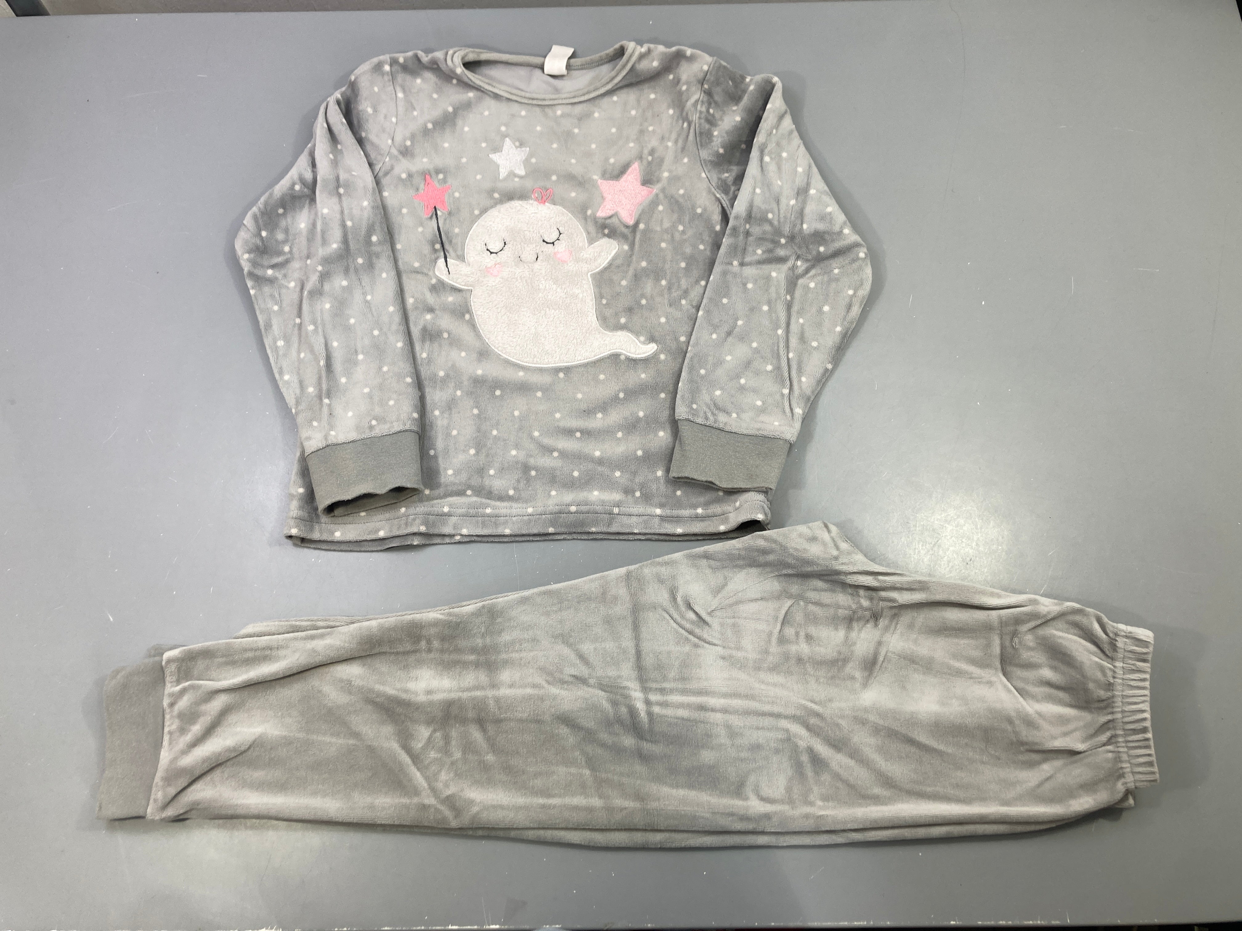 Pyjama 2pcs velours gris à pois, fantôme et étoiles