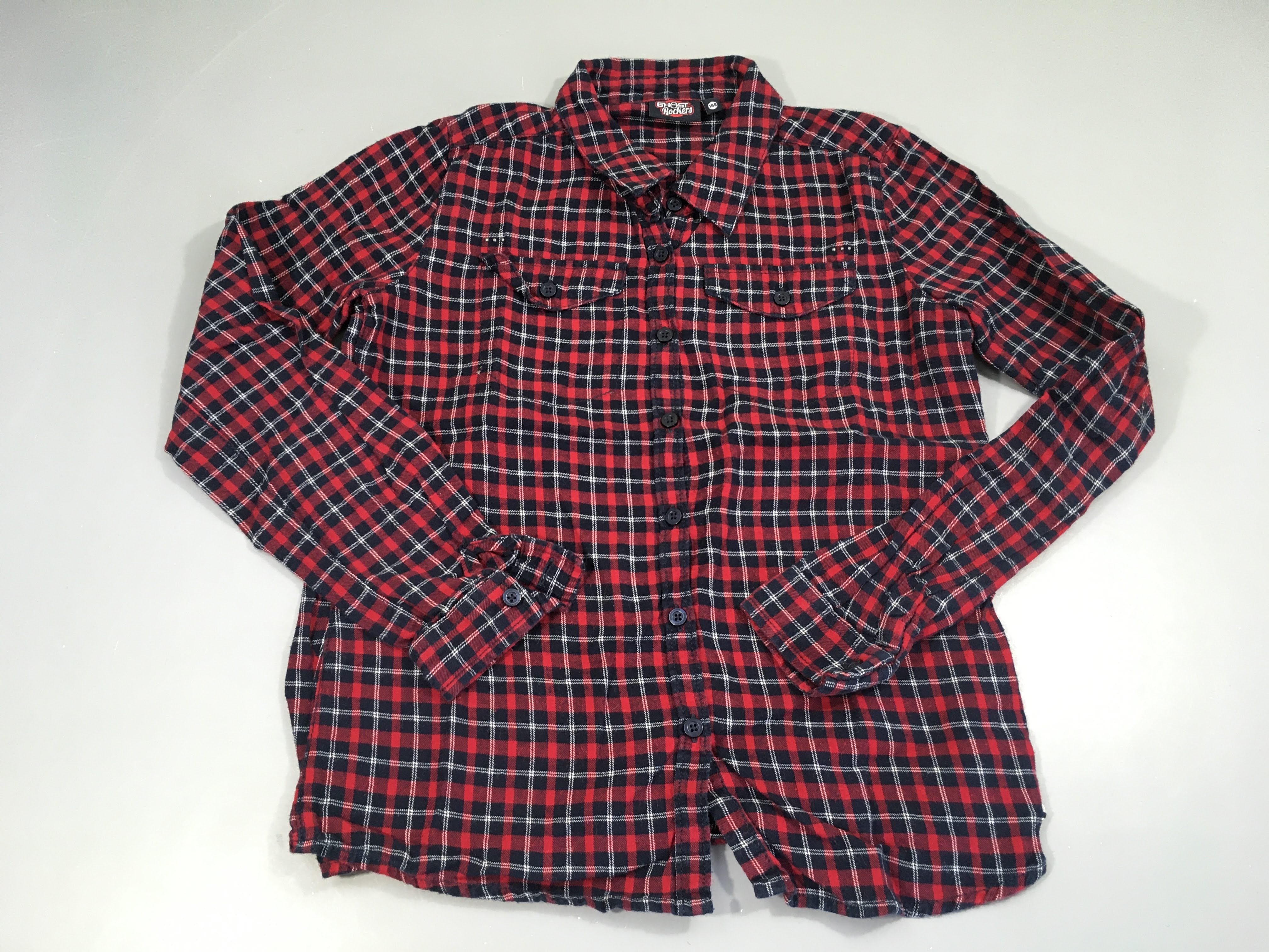 Chemise m.l flanelle à carreaux rouge/bleu marine/blanc