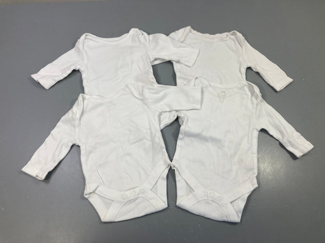 Lot de 4 bodies m.l blancs unis, moins cher chez Petit Kiwi