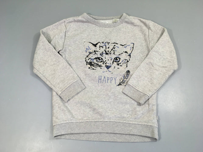 Sweat gris chiné chat, moins cher chez Petit Kiwi