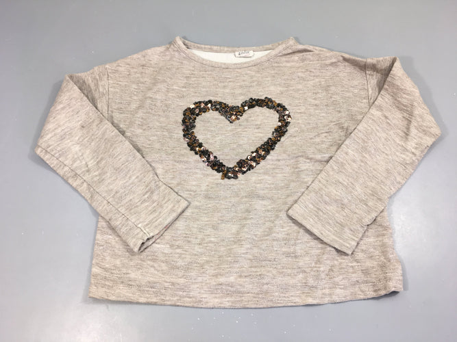 Pull léger beige chiné coeur sequins, moins cher chez Petit Kiwi