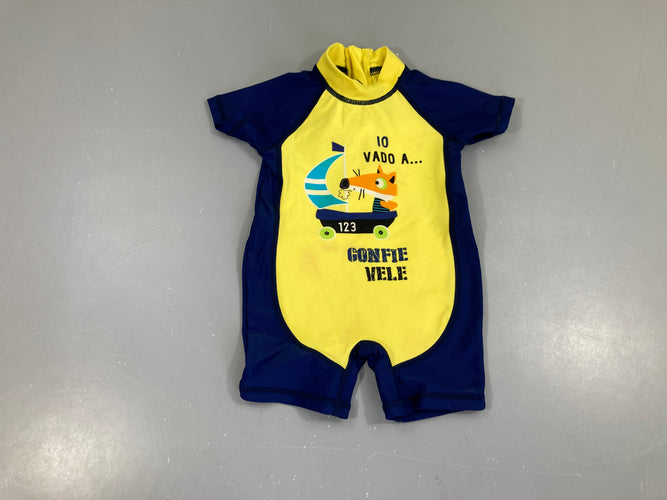 Combinaison anti-uv jaune-bleu Renard, moins cher chez Petit Kiwi