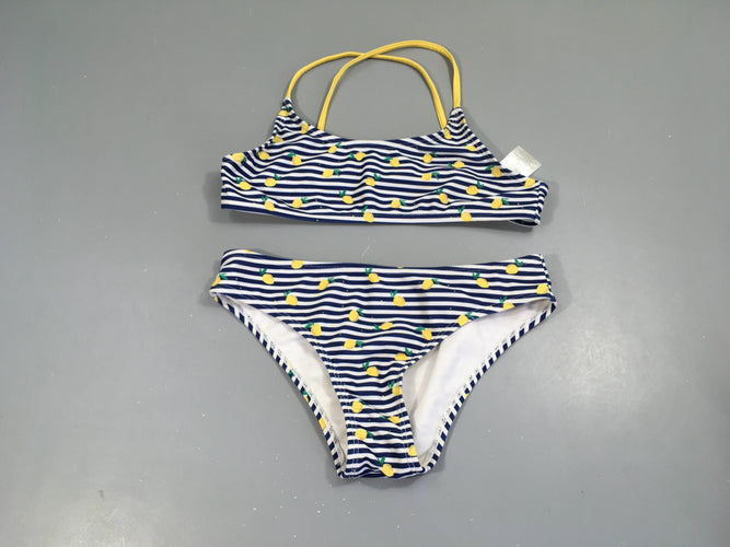 Bikini blanc rayé bleu citrons, moins cher chez Petit Kiwi