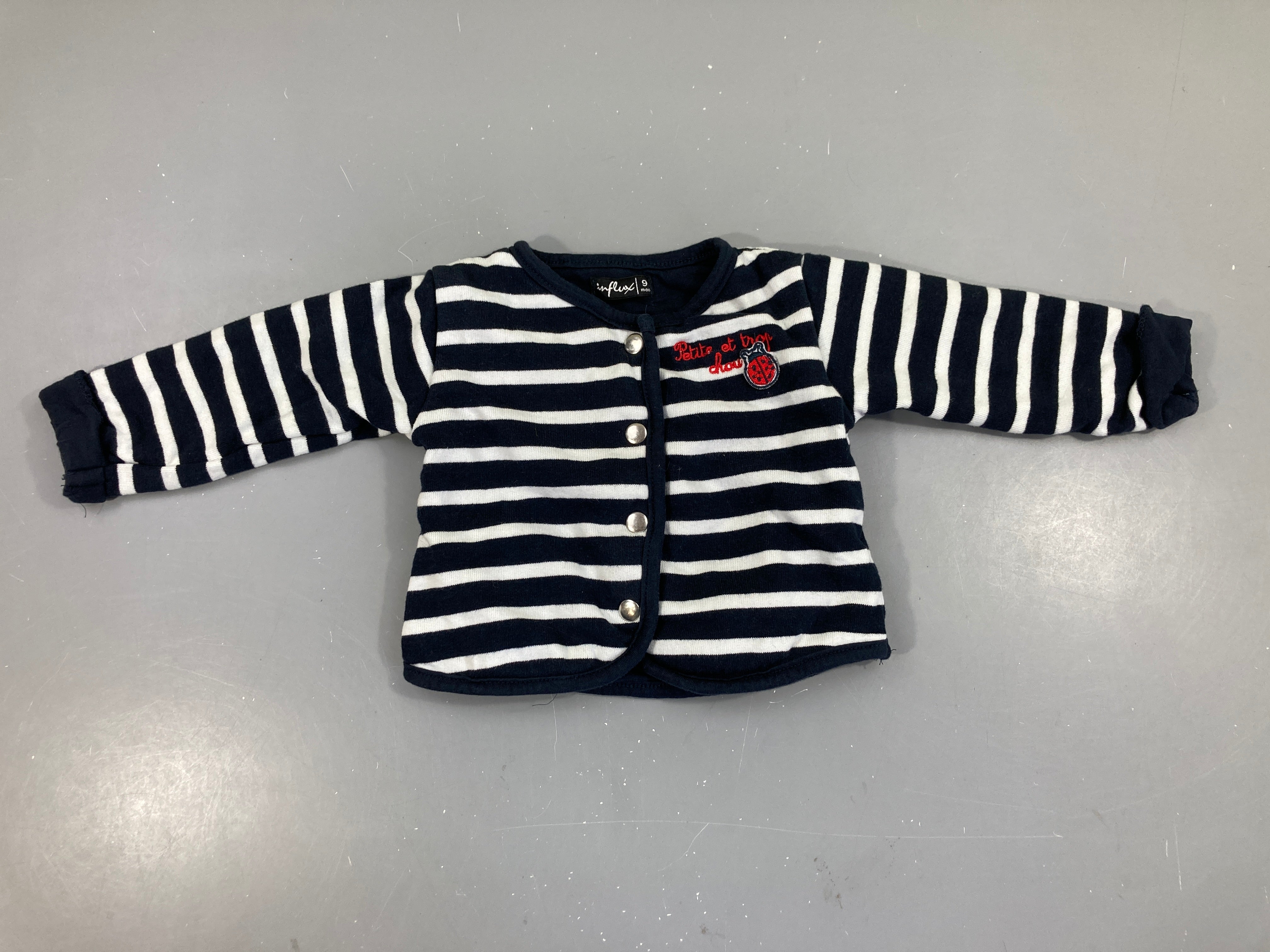 Sweat à pressions bleu rayé blanc coccinelle