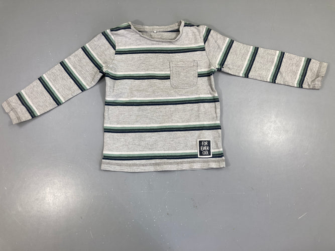 T-shirt m.l gris  rayé kaki-blanc poche Légèrement bouloché, moins cher chez Petit Kiwi