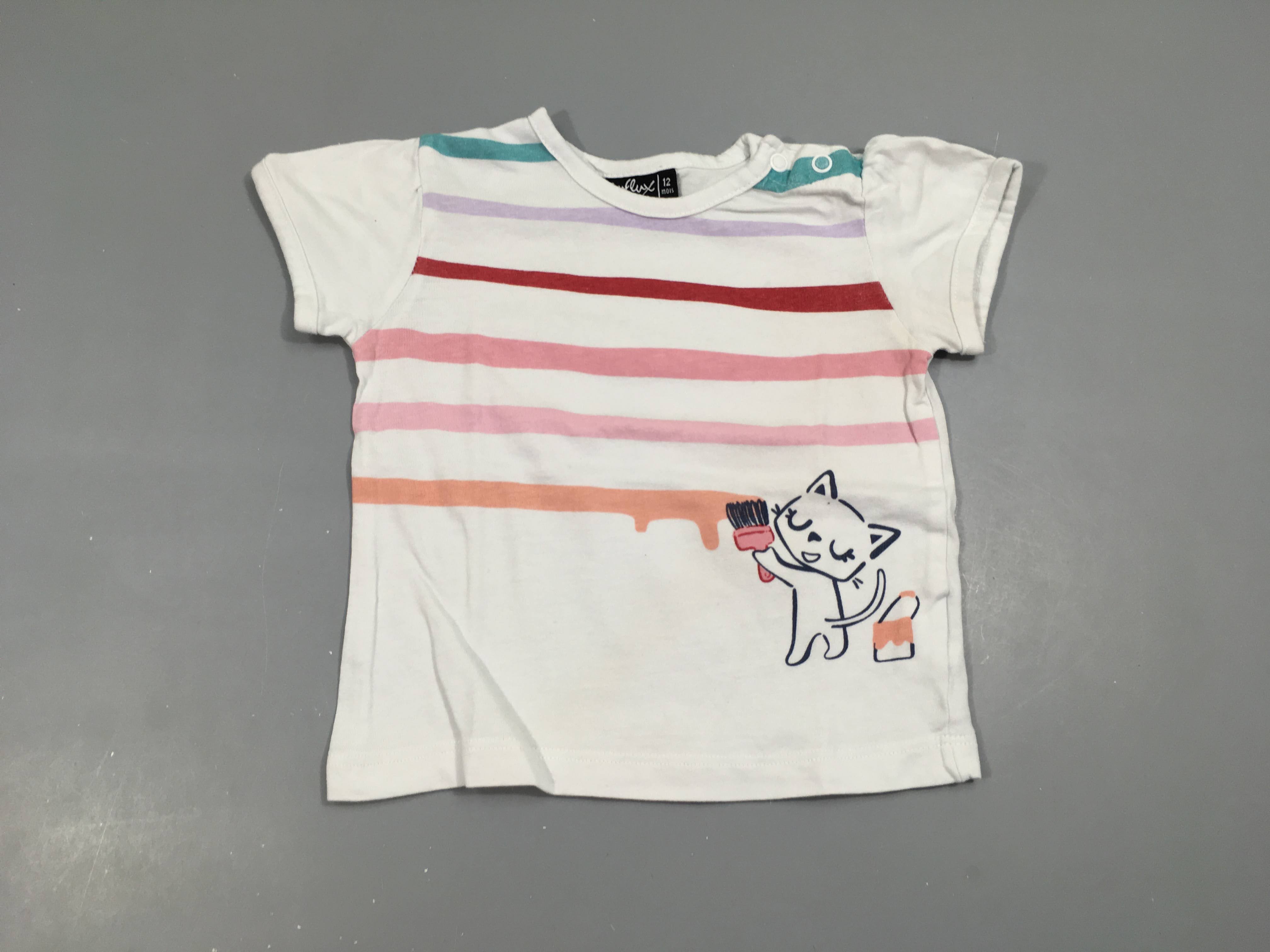 T-shirt m.c blanc rayé multicolore