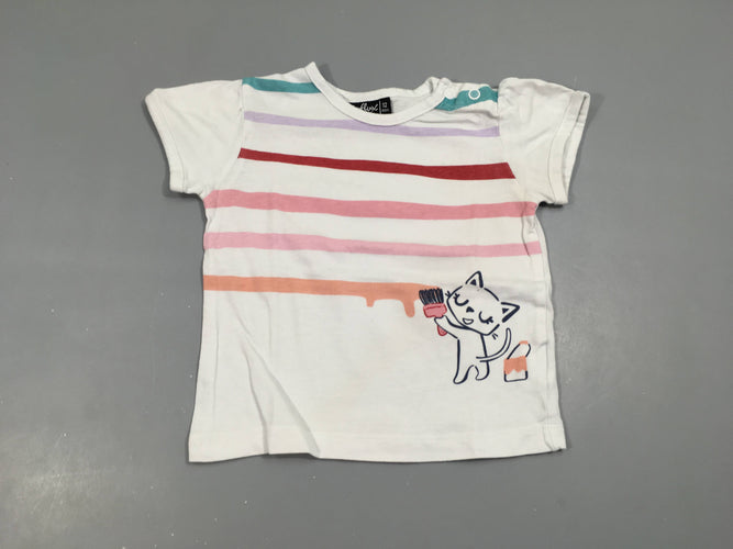 T-shirt m.c blanc rayé multicolore, moins cher chez Petit Kiwi