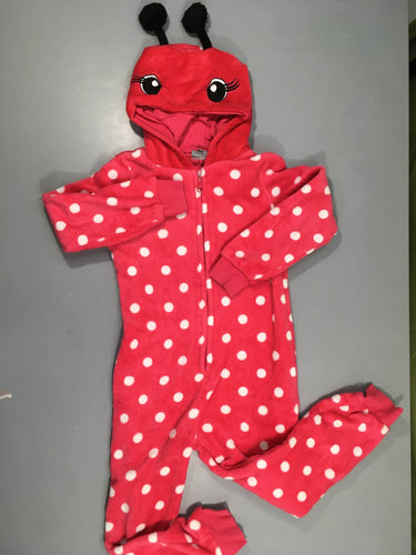 Combinaison zippée velours rose pois à capuche coccinelle, moins cher chez Petit Kiwi