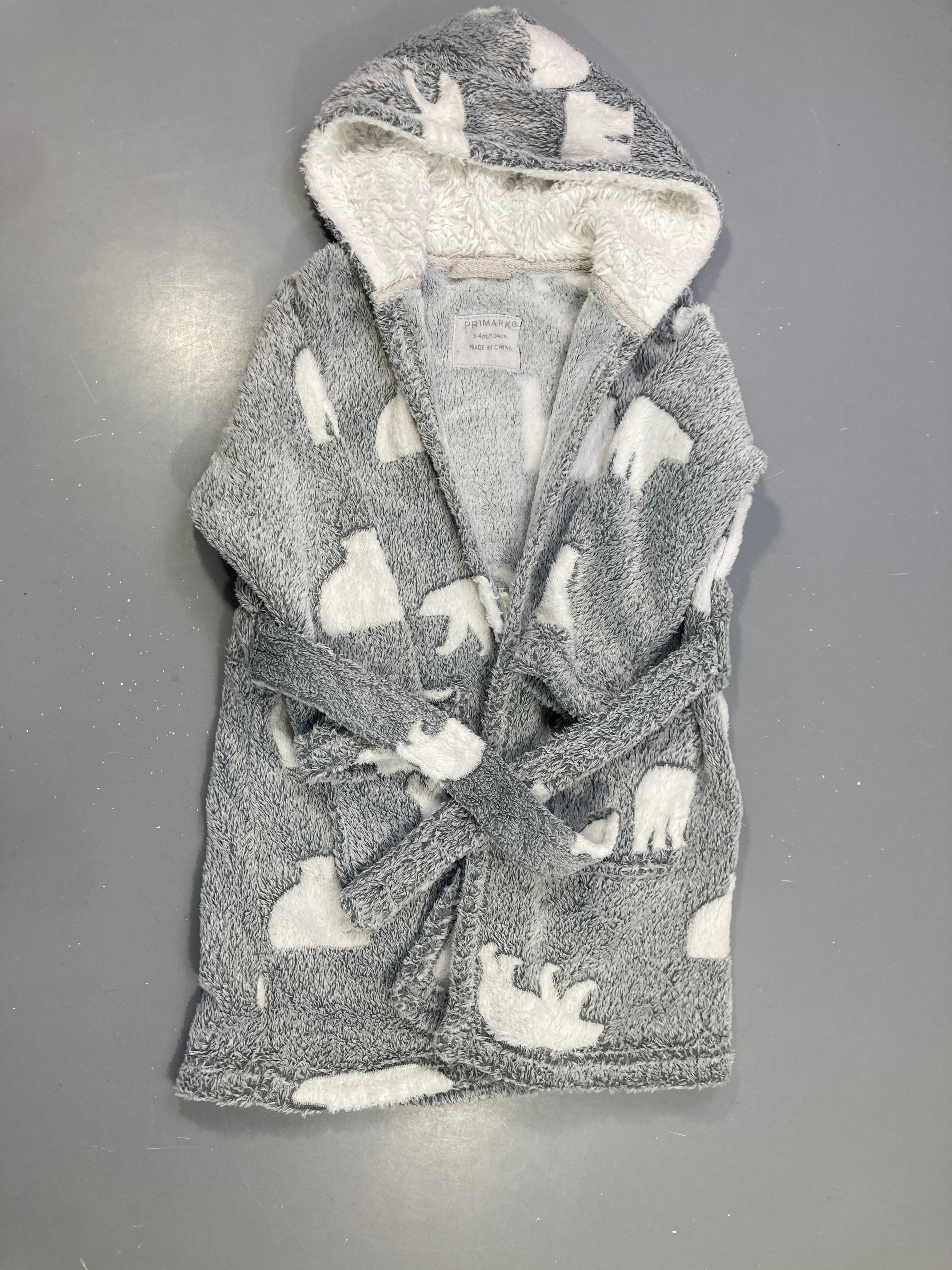 Peignoir velours gris ours à capuche