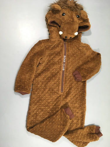 Combinaison zippée velours à capuche brune sanglier, moins cher chez Petit Kiwi