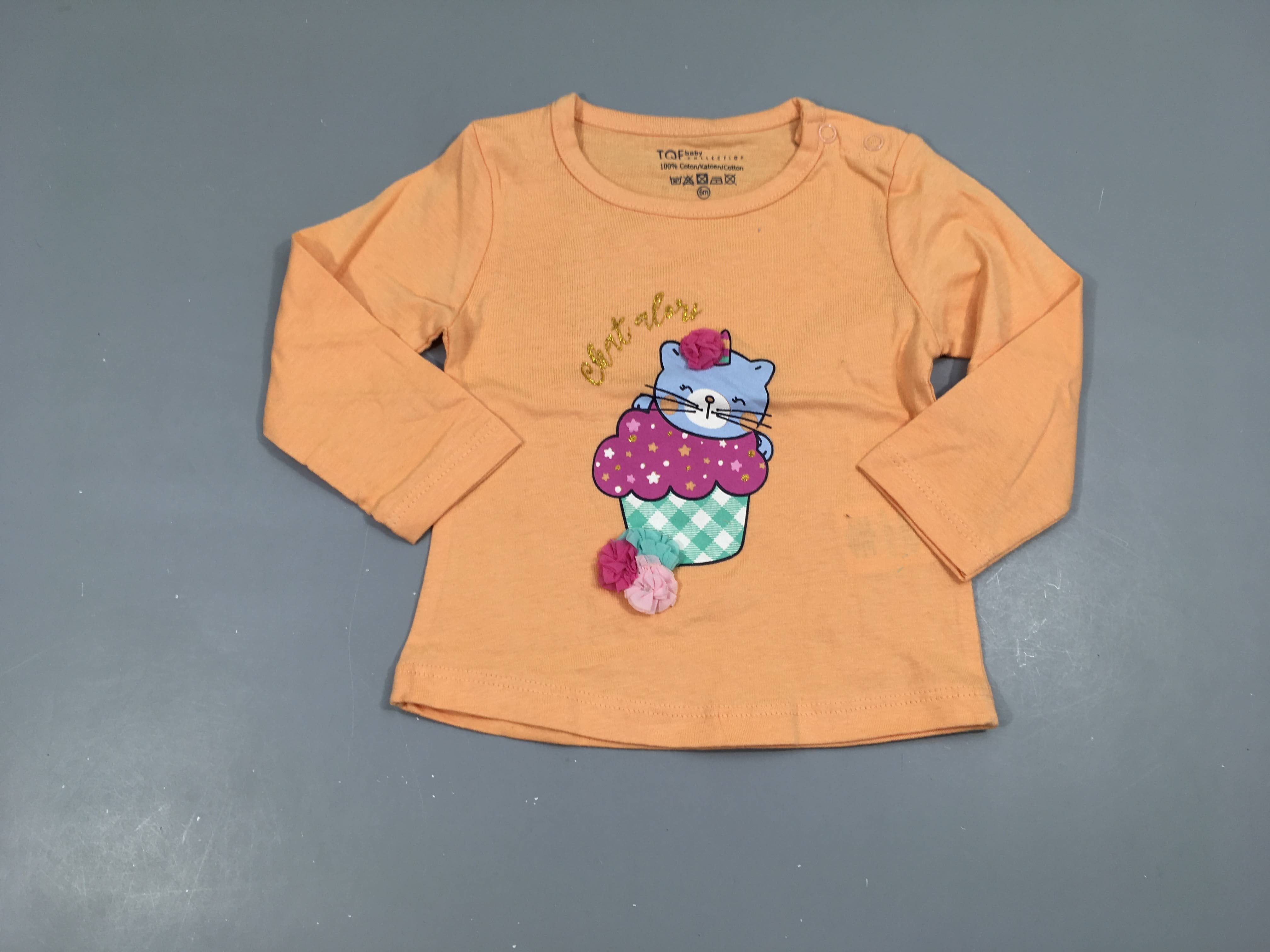T-shirt m.l orange flammé chat tulle
