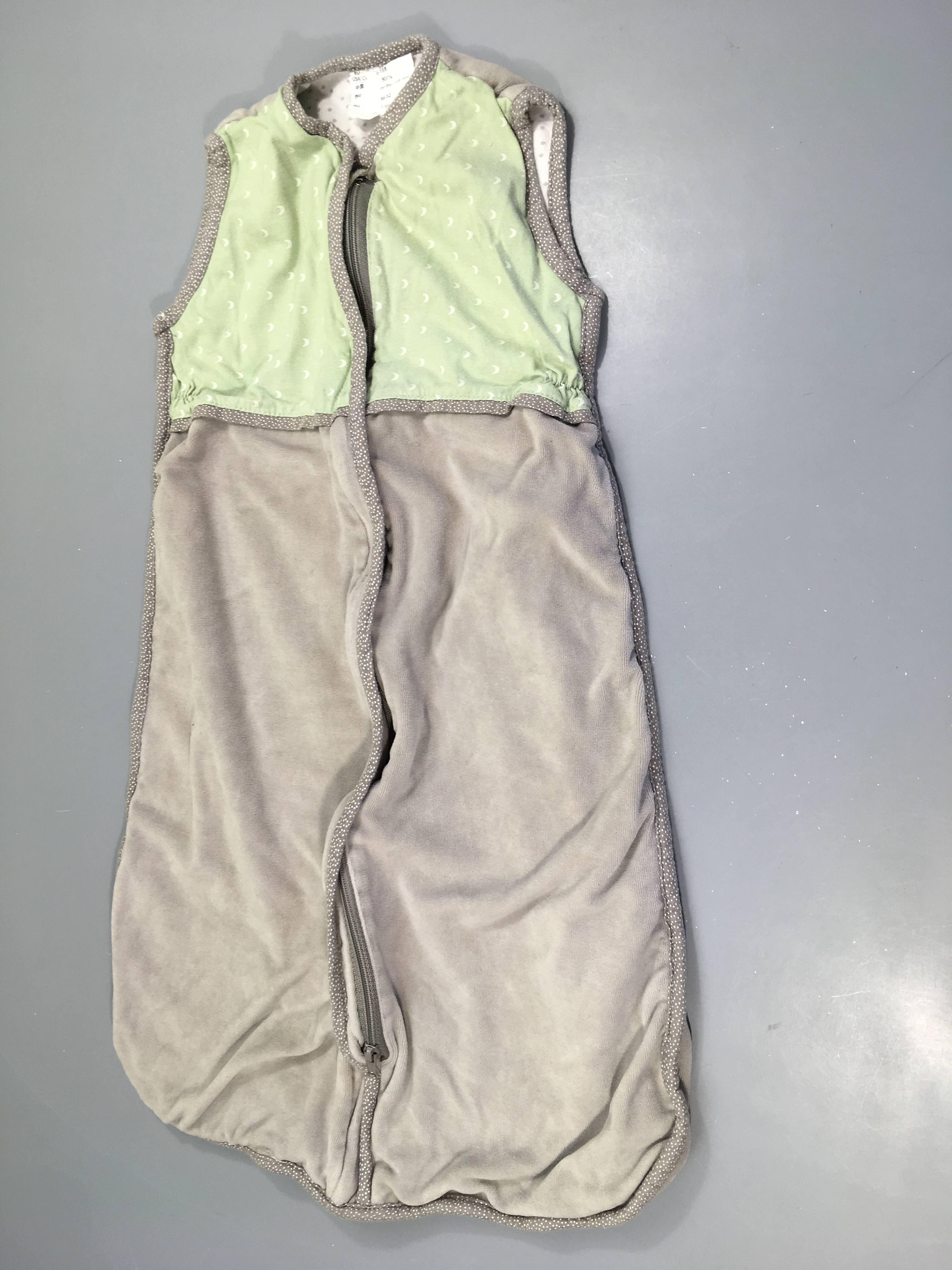 Sac de couchage s.m velours gris/vert, 6-18m, jersey bouloché, 6-18m, LEN