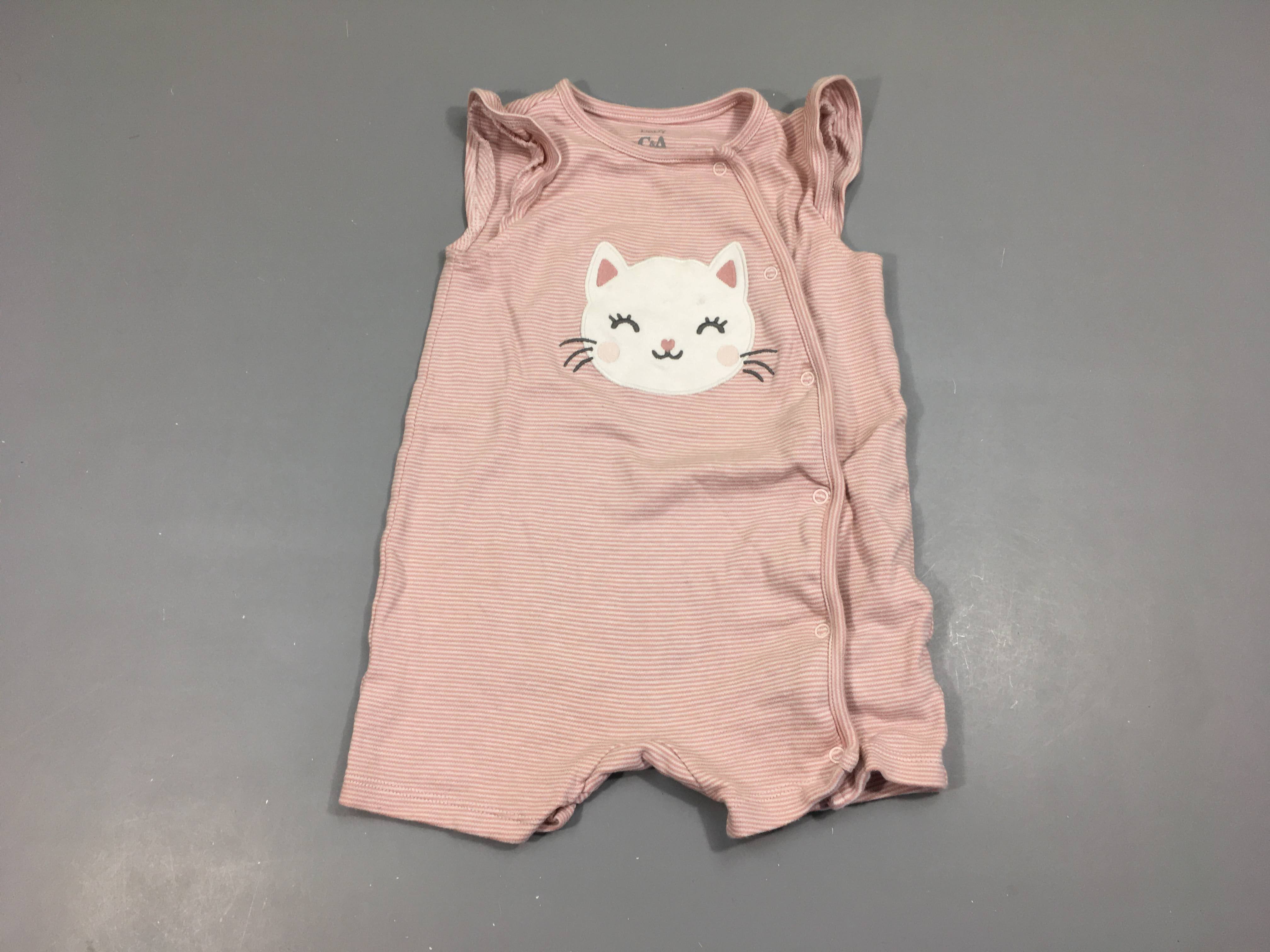 Combishort jersey rayé blanc/rose chat