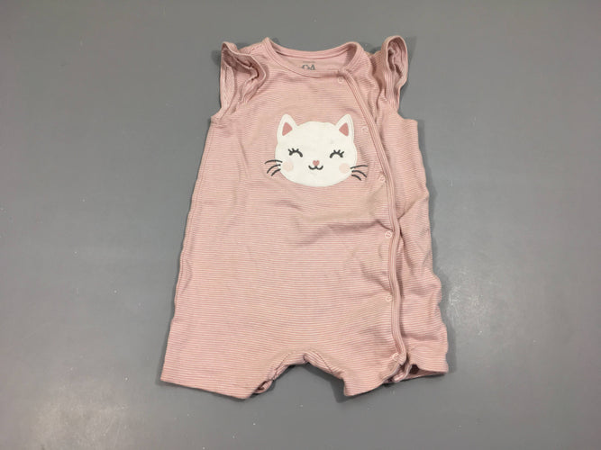 Combishort jersey rayé blanc/rose chat, moins cher chez Petit Kiwi