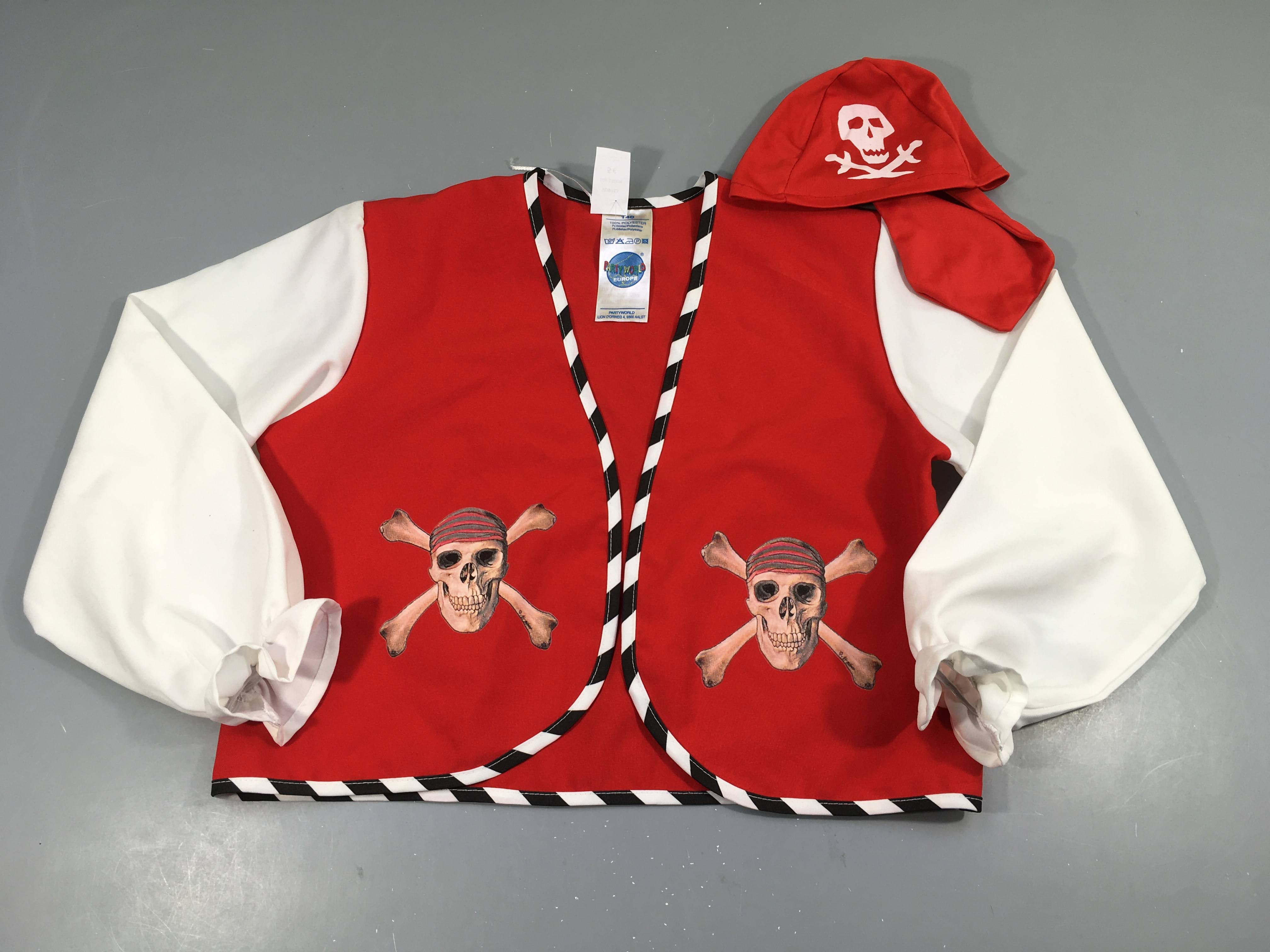 Gilet ml de pirate rouge et blanc, têtes de mort + bandeau