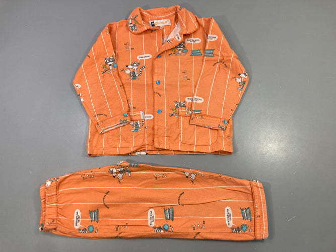 Pyjama orange rayé 2pcs raton laveur, bouloché, moins cher chez Petit Kiwi