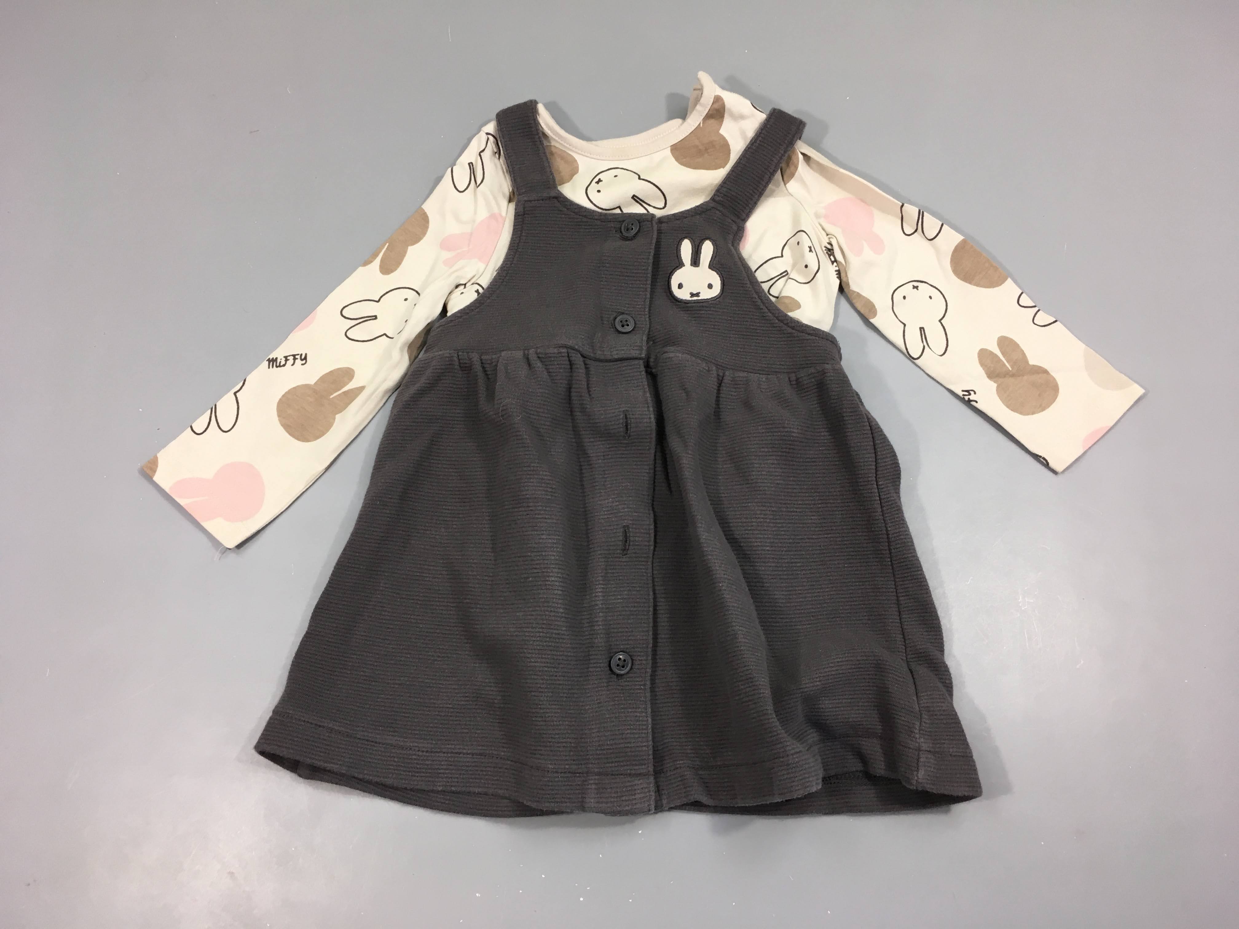 Robe fines bretelles molleton texturé grix foncé (légèrement boulochée) + T-shirt m.l Miffy