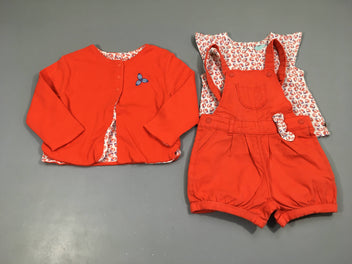 Salopette short + T-shirt m.c + gilet orange/blanc coquillages