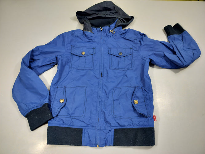 Veste bleu zippée  à capuche  style coupe-vent, moins cher chez Petit Kiwi