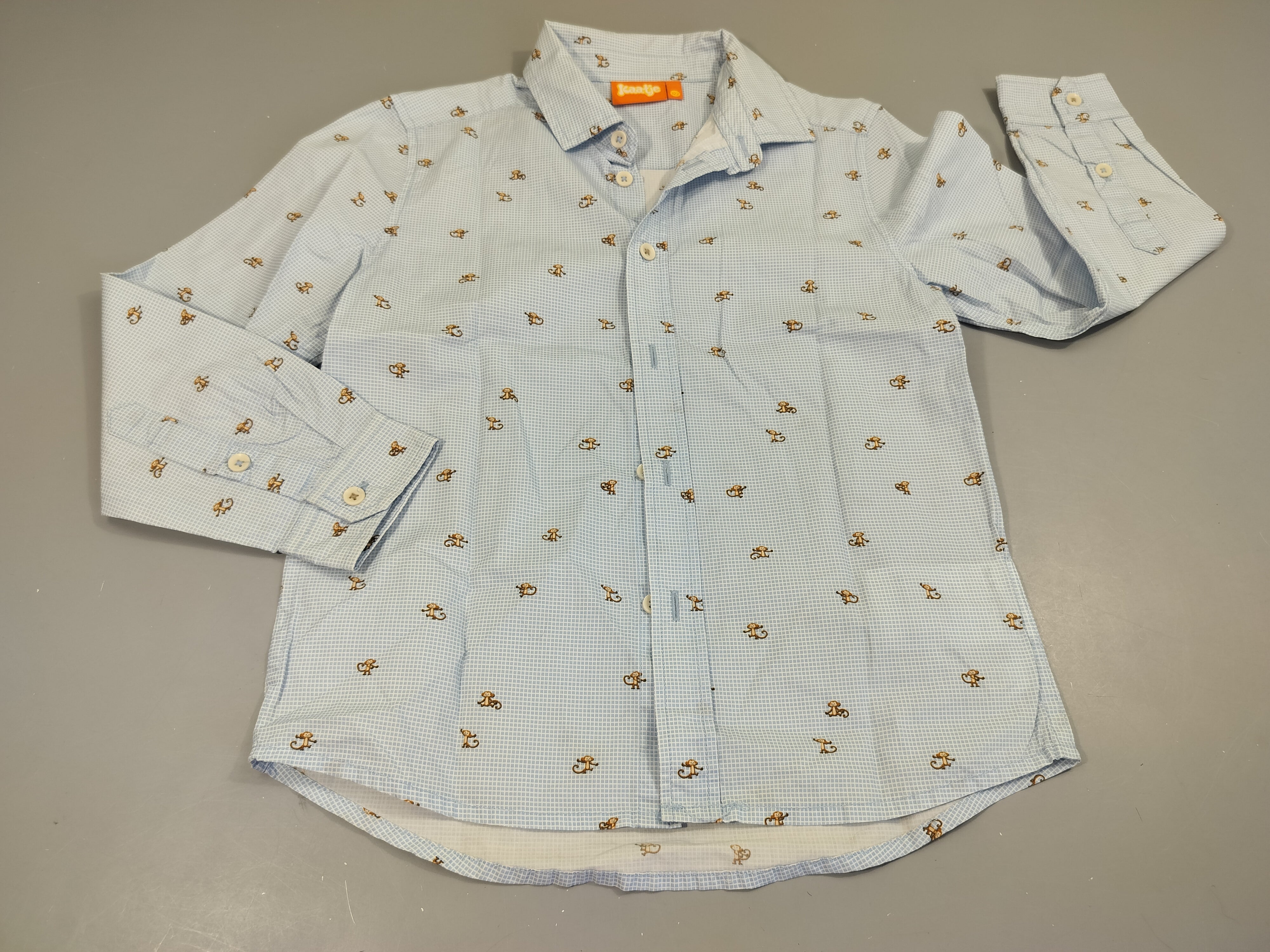 Chemise m.l à carreaux bleu clair, blanc . Petits  singes