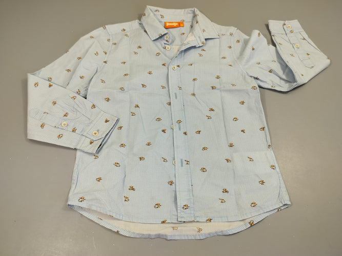 Chemise m.l à carreaux bleu clair, blanc . Petits  singes, moins cher chez Petit Kiwi