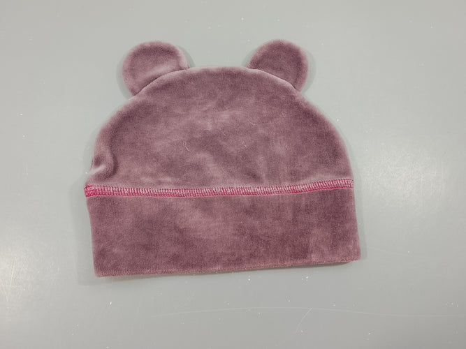 Bonnet velours mauve avec oreilles, moins cher chez Petit Kiwi