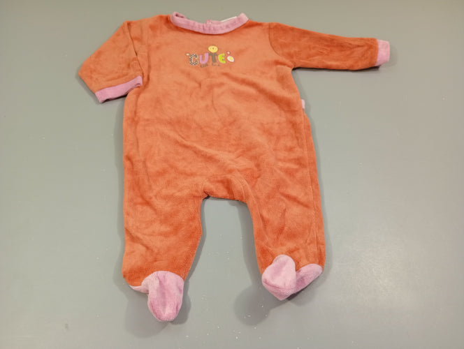 Pyjama velours orange/ rose "cute", moins cher chez Petit Kiwi