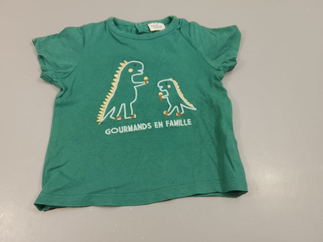 T-shirt m.c vert dinosaures "Gourmands en famille", moins cher chez Petit Kiwi