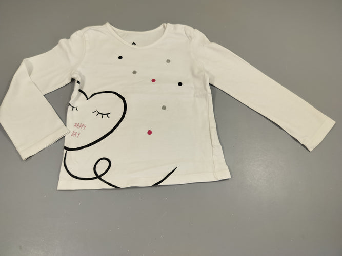 T-shirt m.l blanc, à pois. Coeur "happy day", moins cher chez Petit Kiwi