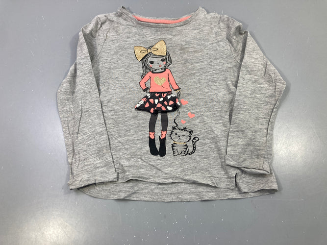 T-shirt m.l gris fillette chat, moins cher chez Petit Kiwi