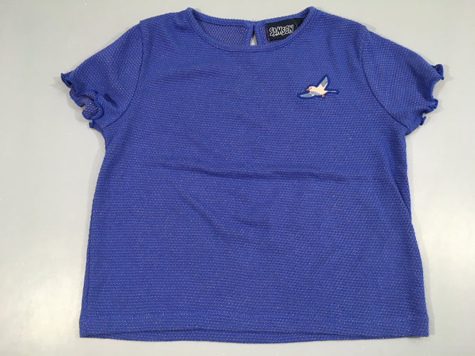 T-shirt m.c Samson texturé bleu fils métalisé doré oiseau, moins cher chez Petit Kiwi
