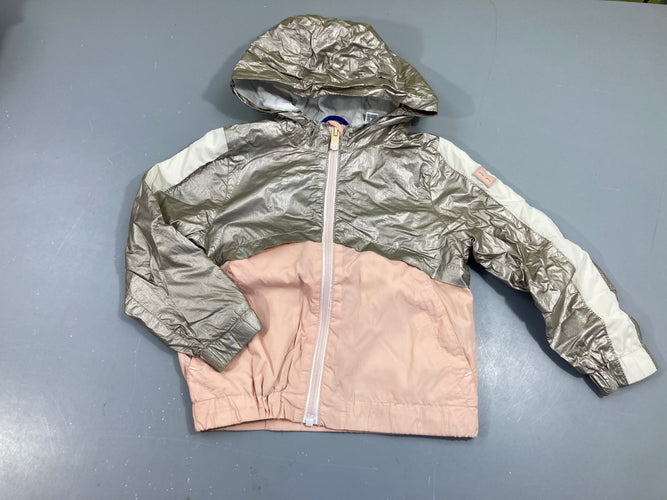 Veste coupe vent à capuche rose et gris métallisé, moins cher chez Petit Kiwi