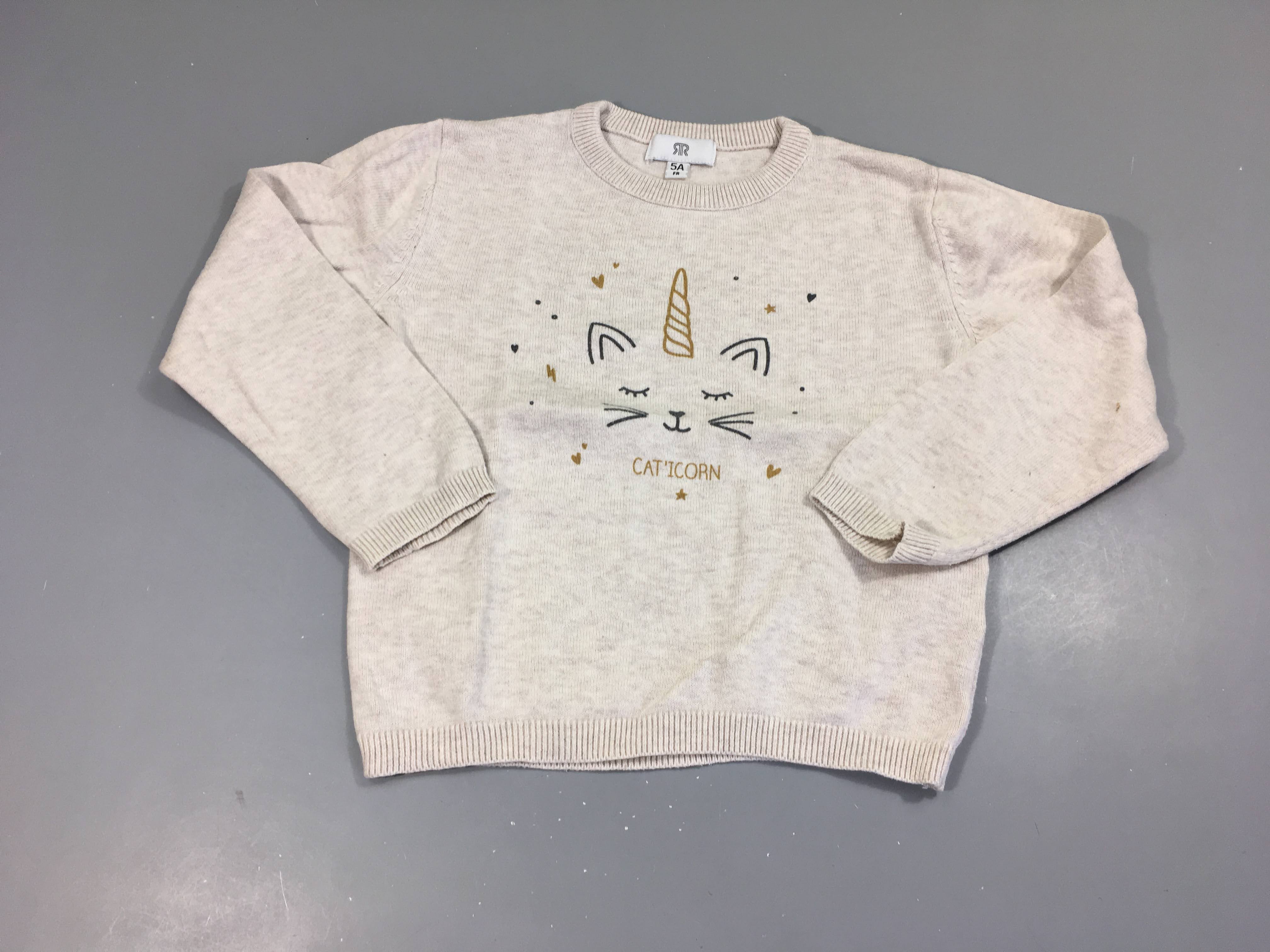 Pull beige chiné Cat'icorn, légèrement bouloché