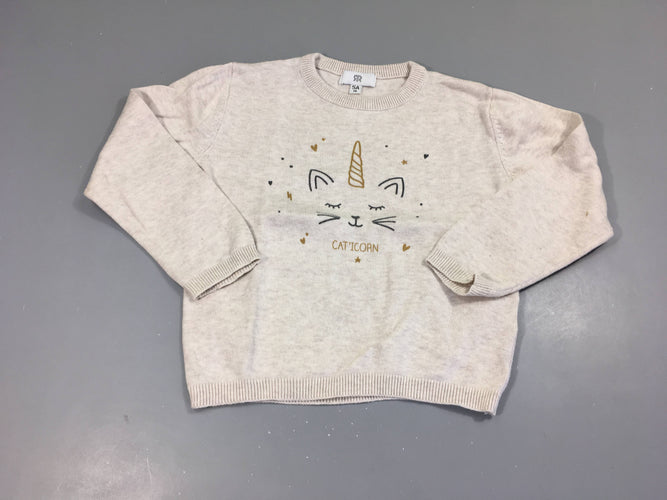 Pull beige chiné Cat'icorn, légèrement bouloché, moins cher chez Petit Kiwi
