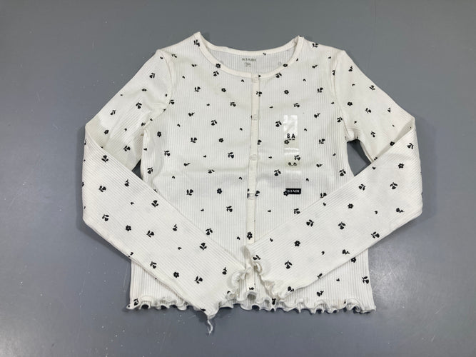 Gilet jersey côtelé blanc fleurs noires, NEUF, moins cher chez Petit Kiwi