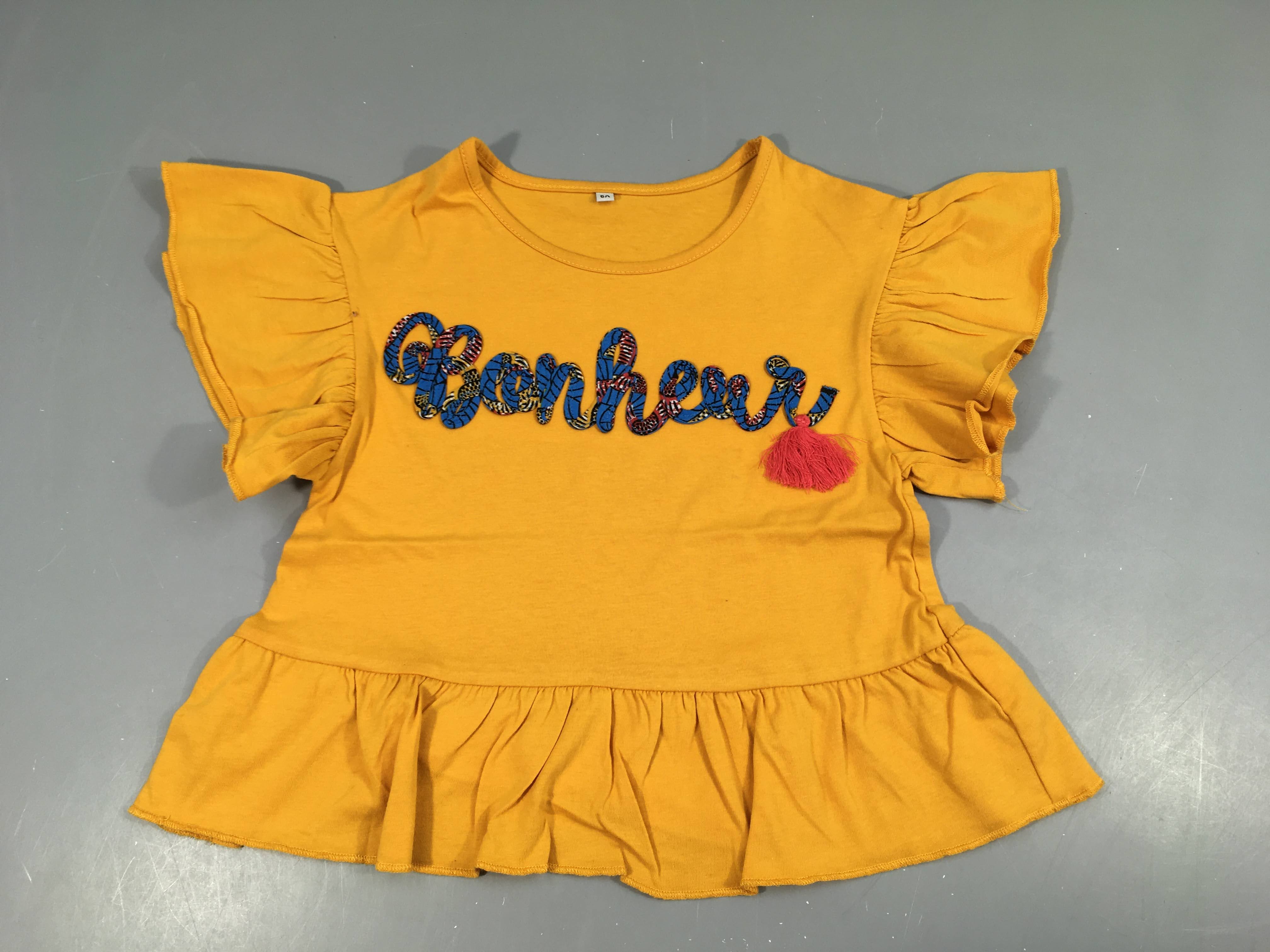 T-shirt m.c moutarde Bonheur froufrou bas/épaules