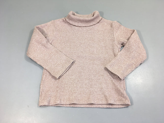 Pull côtes vieux rose chiné col roulé, bouloché?, moins cher chez Petit Kiwi