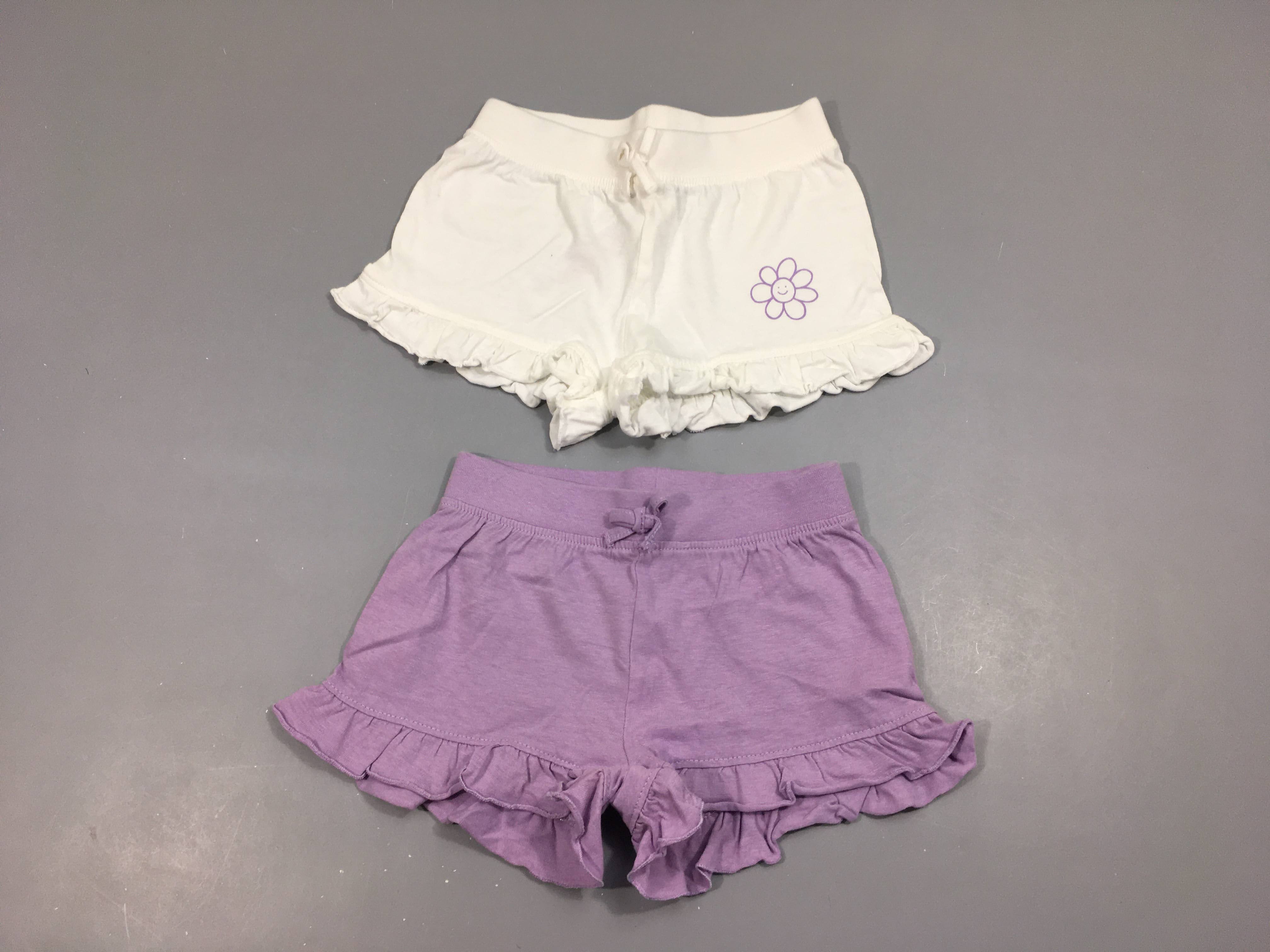2 shorts jersey blanc/mauve fleurs