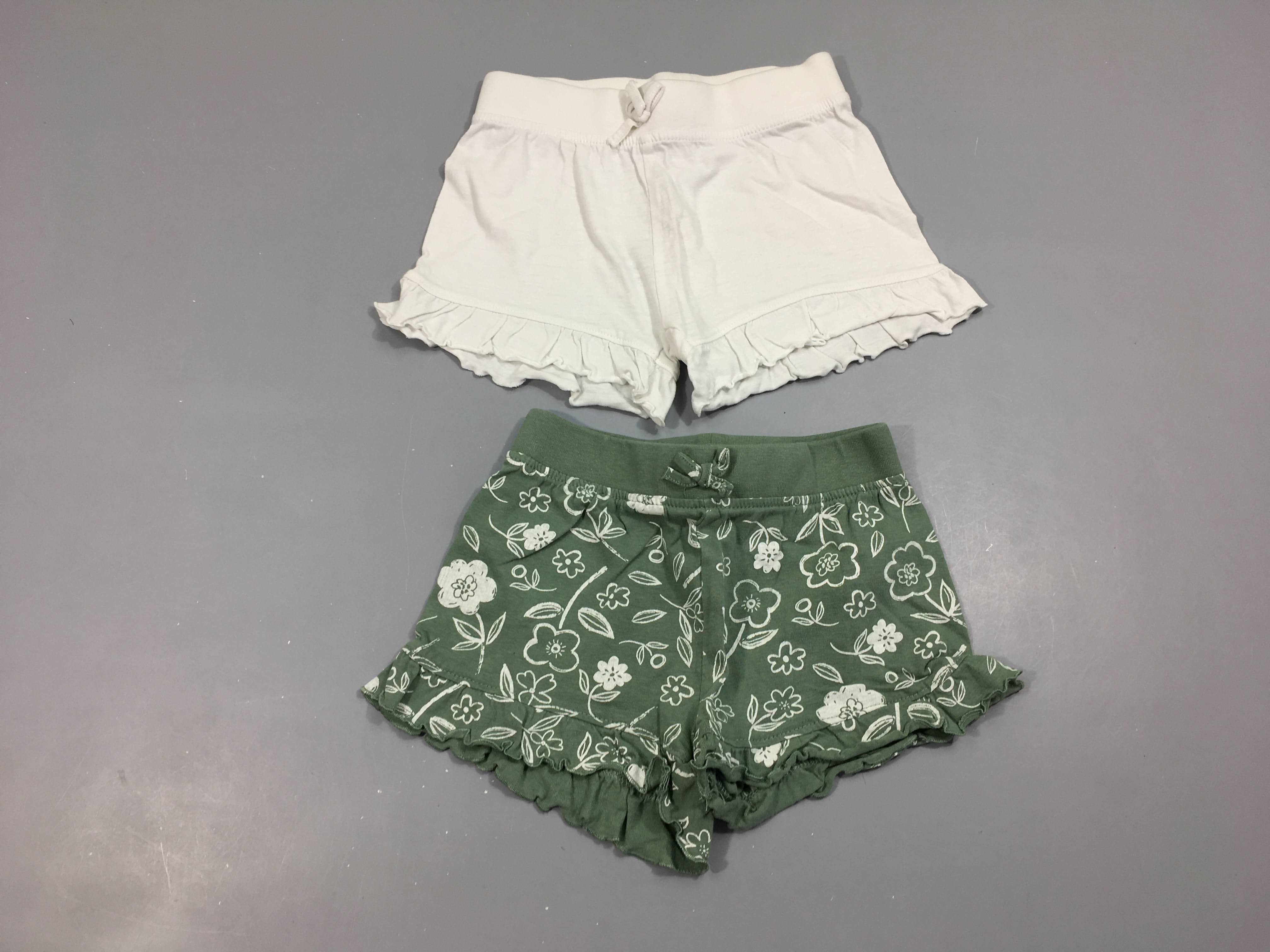 2 shorts jersey blanc/vert fleurs
